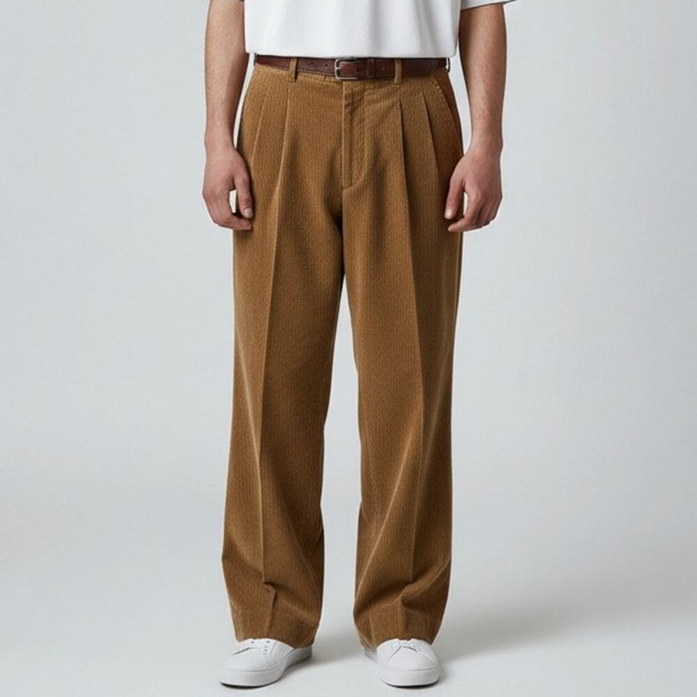 Vintage St. Croix Italy Men's Corduroy Pleated Cuffed Dress Pants Khaki Size 36